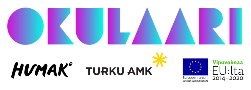 Okulaari-logo, Humak, Turku AMK ja ESR ja Vipuvoimaa EU:lta.