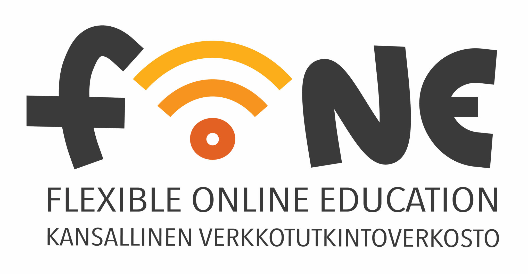 Kuvassa on näkyvilla Kansallinen verkkotutkintoverkosto -hankkeen logo ja englanninkielinen käännös Flexible Online Education, mistä tulee hankkeen lyhenne FON