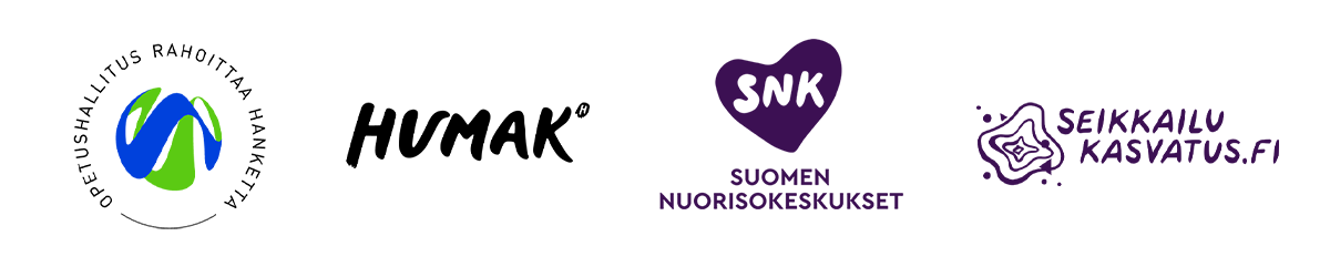 Logoja: Opetushallitus rahoittaa, Humak, Suomen nuorisokeskukset ja seikkailukasvatus.fi.