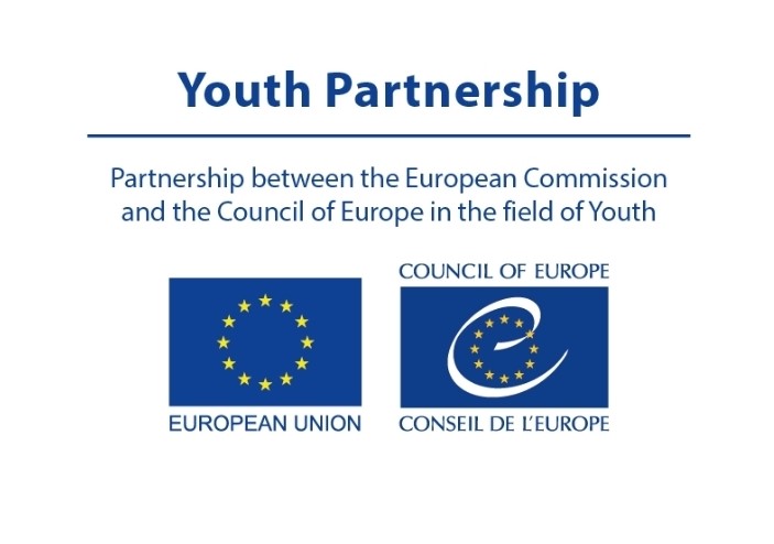 Euroopan Unionin ja Euroopan neuvoston logot vierekkäin, nuorisokumppanuus otsikon all