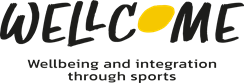 WELLCOME-hankkeen logo, jossa teksti on mustalla versaalikirjaimilla ja O-kirjain on keltainen pallo.