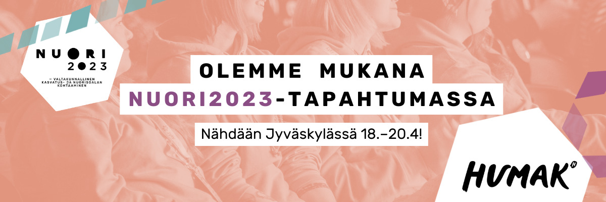 Mainosbanneri osallistumisesta NUORI2023-tapahtumaan Jyväskylässä. 