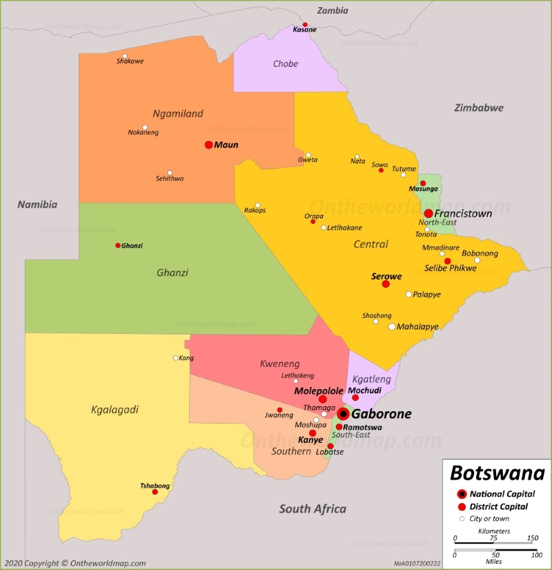 Drawning map of Botswana.