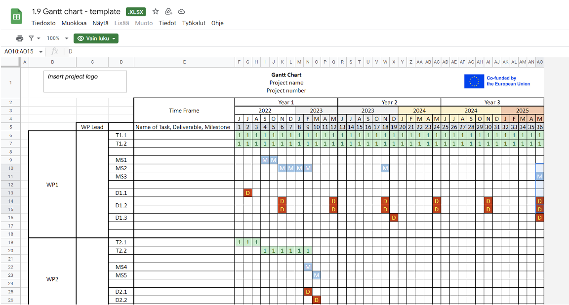 Gantt chart template on Excel.