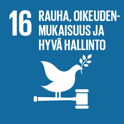 Kestävän kehityksen tavoite 16: Rauha, oikeudenmukaisuus ja hyvä hallinto.
