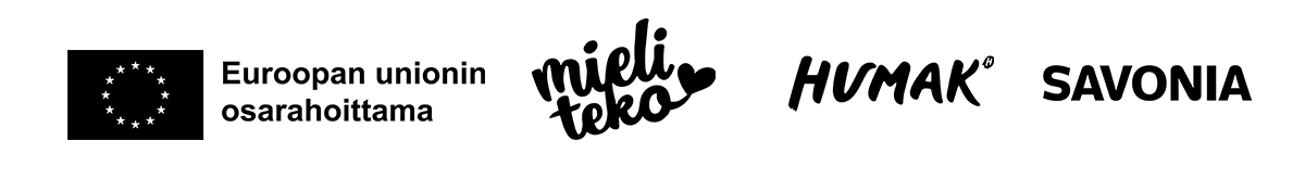 Mustat logot: EU:n osarahoittama, Mieliteko, Humak, Savonia.