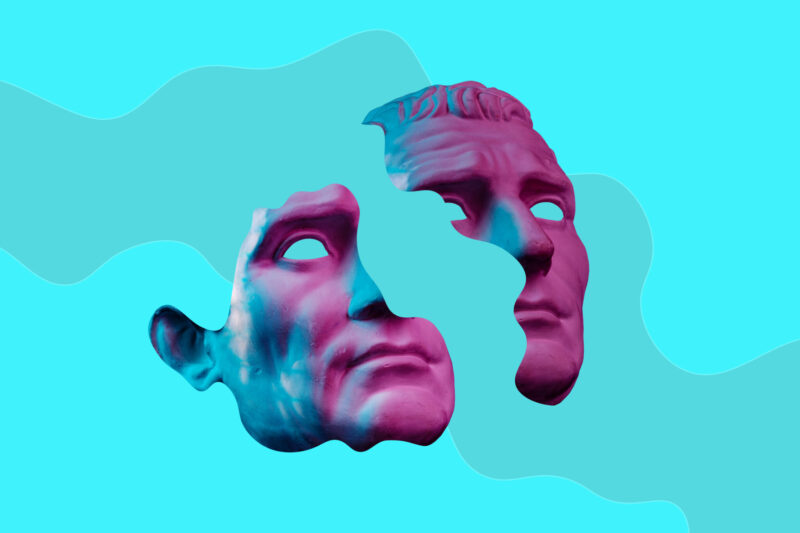 Muotokuvan tyyppinen Antiikin aikainen ihmiskasvoveistos pop-taidetyylissä. Kuva: iStock