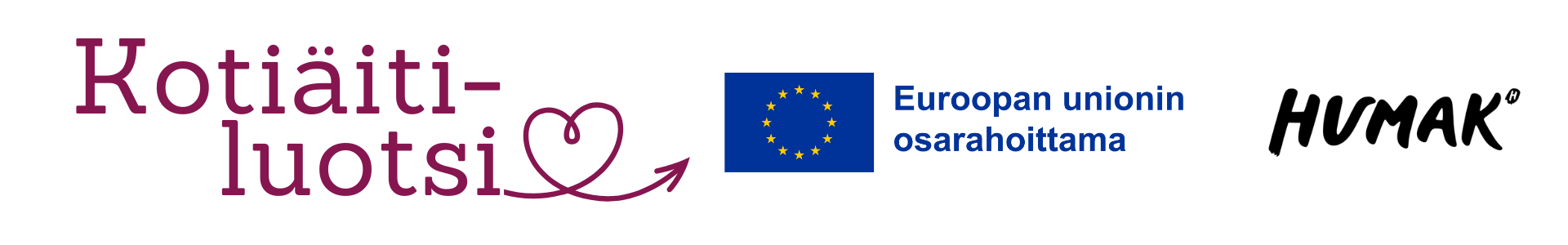 Kotiäitiluotsi-hankkeen logo sekä Euroopan unionin osarahoittama-logo ja Humakin logo.