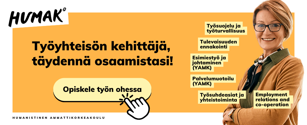 Työyhteisön kehittäjä -koulutuskokonaisuuksien mainosbanneri