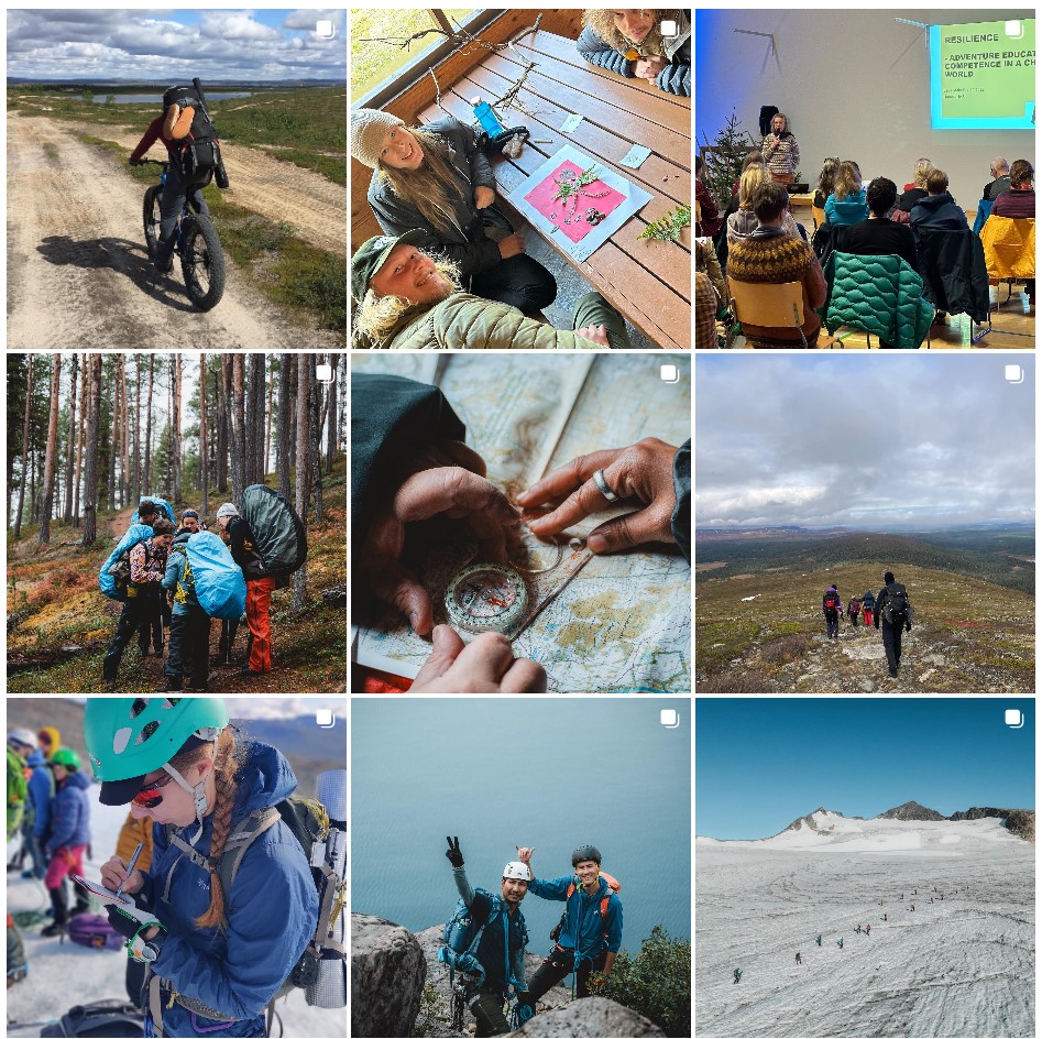 Instagram grid of Adventure and Outdoor Education students on different excursions and trips.