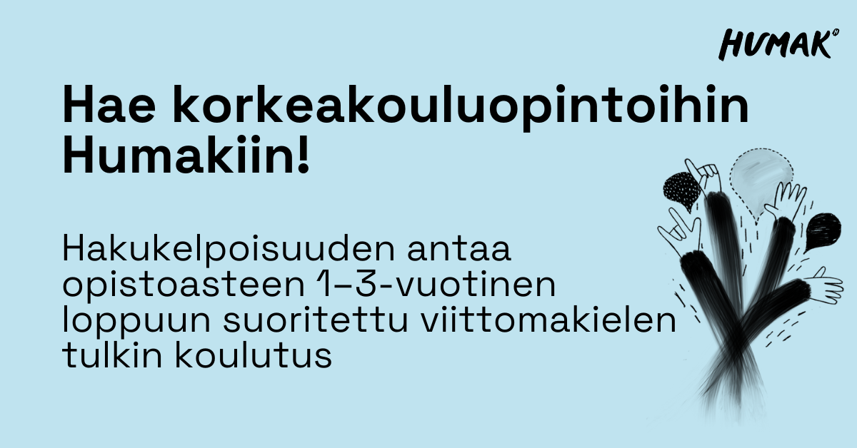 Sinisellä taustalla piirroskuva viittovista käsistä.