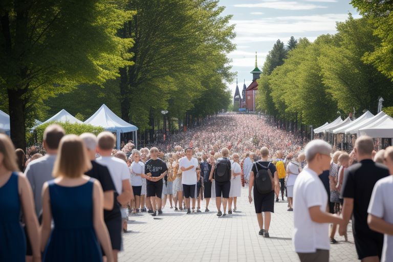 Tapahtumien tulevaisuus ja kaupunkimatkailu. Kuvassa suuri ihmismassa kulkemassa kesäisessä puistossa kohti tapahtumaa.