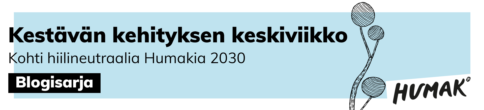 Kestävän kehityksen keskiviikko -banneri, jossa graafinen piirros ylöspäin menevista kolmesta pallosta, joilla pitkä nauha.
