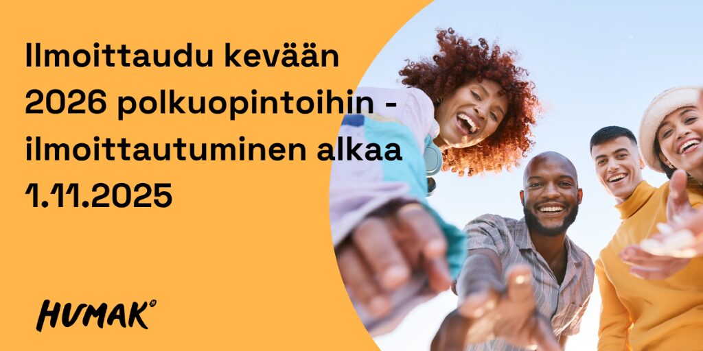 Ilmoittaudu kevään 2026 polkuopintoihin - ilmoittautuminen alkaa 1.11.2025. Iloisia ihmisiä kuvassa
