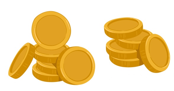 Piirroskuva: kultaisia kolikoita pinossa