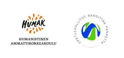 yhteisölliset osallistavat menetelmät verkkokoulutuksissa -koulutuksen rahoittajien logot: Humak ja OPH.
