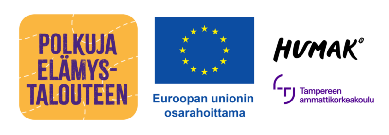 Logot: Polkuja elämystalouteen, Euroopan unionin osarahoittama, Humak ja Tampereen ammattikorkeakoulu.