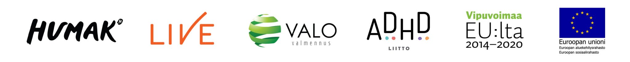 Humak, Live-säätiö sr, Valo-Valmennus yhdistys ry, ADHD-liitto, ESR ja Vipuvoimaa EU:lta 2014-2020.
