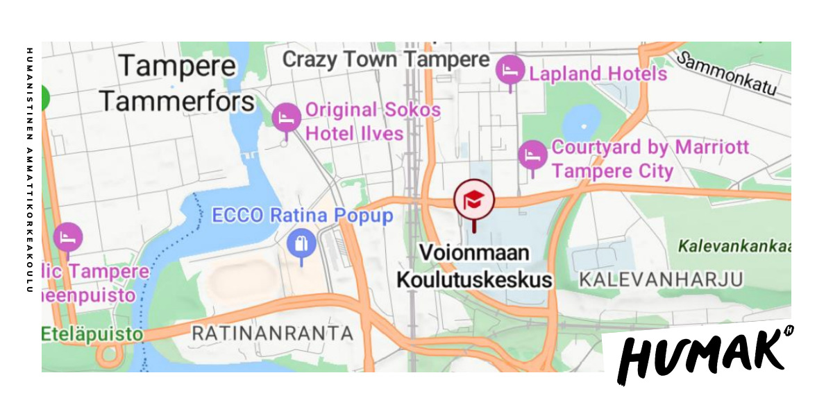 Tampereen kartta, keskellä Voionmaan Koulutuskeskus.