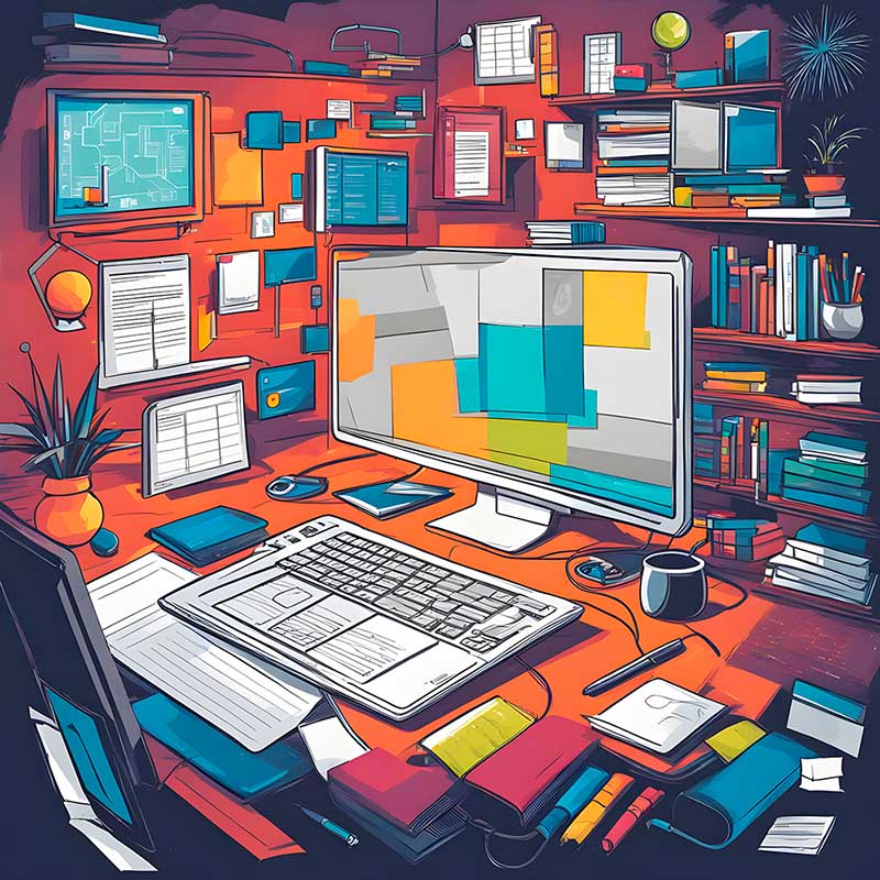 Generatiivisella tekoälyllä piirretty kuva työpöydästä