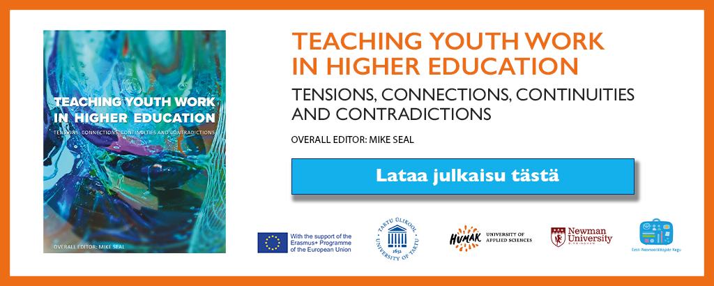 Teoksen Teaching youth work in higher education :in lataus banneri verkkosivuille.