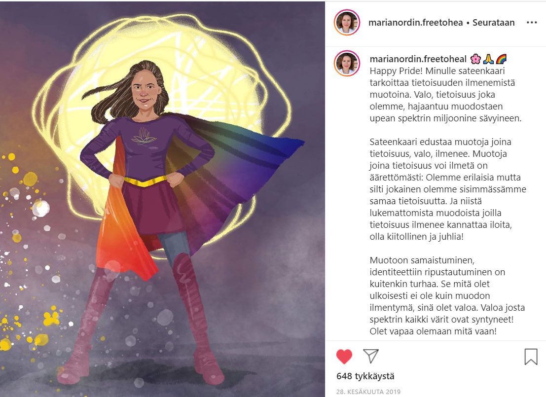 Uhriutumisen kulttuuri -blogin kuva, jossa on kuvakaappaus Maria Nordinin instagram-päivityksestä.