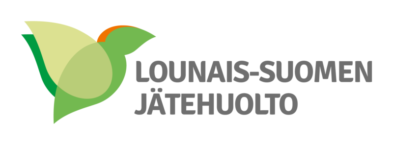 Logo, jossa on vihreistä ja vaaleanvihreistä muodoista koostuva lintumainen kuvio ja sen oikealla puolella teksti “Lounais-Suomen Jätehuolto”.